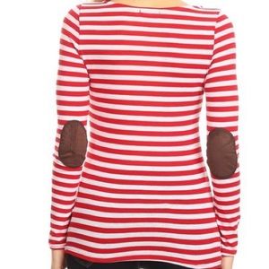 Red striped elbow patch long sleeve top